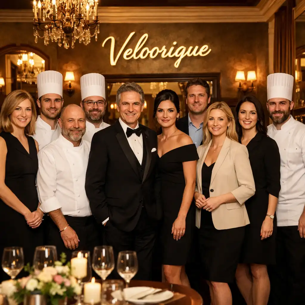 Équipe du restaurant Veloorique réunie dans la salle lumineuse