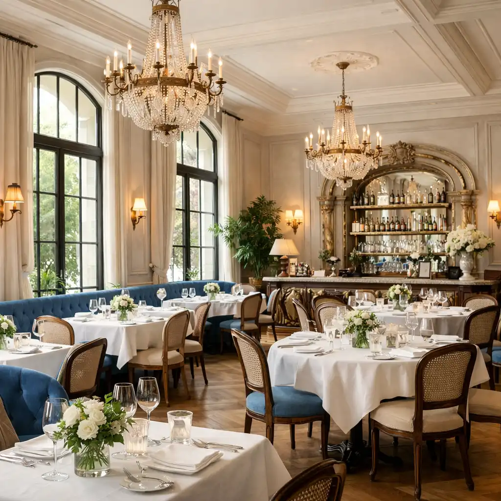 Salle principale lumineuse du restaurant Veloorique
