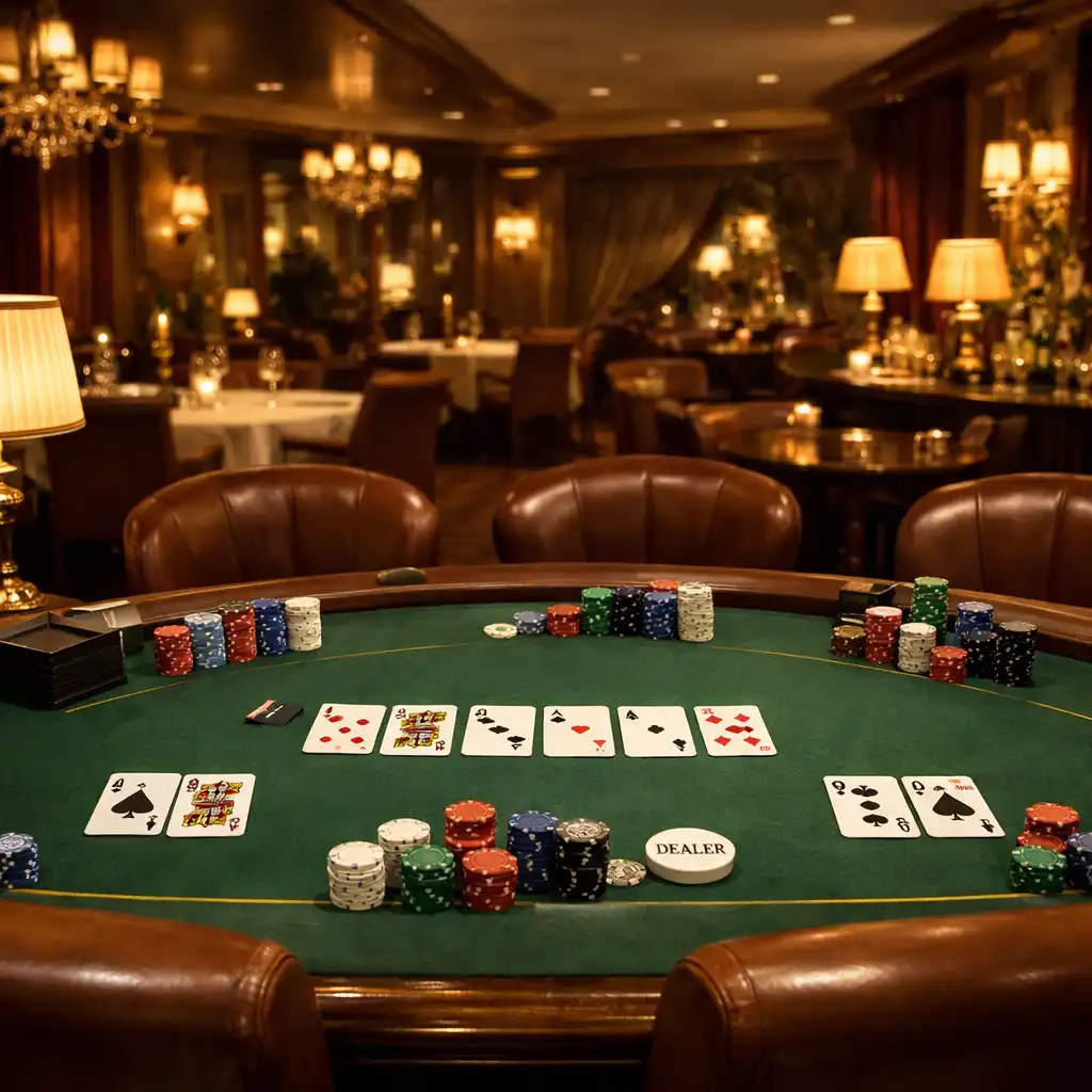 Table de poker élégante dressée dans le restaurant Veloorique
