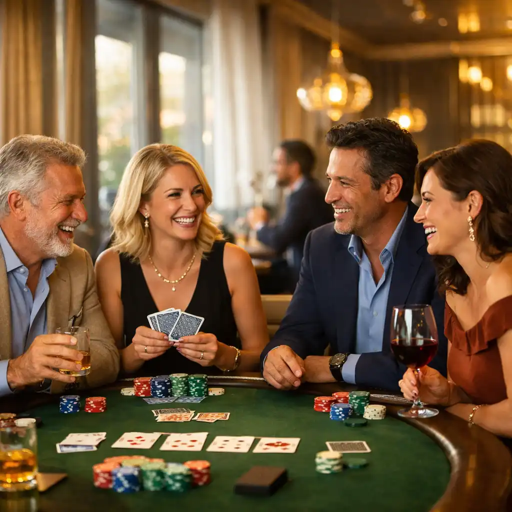 Invités partageant un moment convivial lors d’une soirée poker offline
