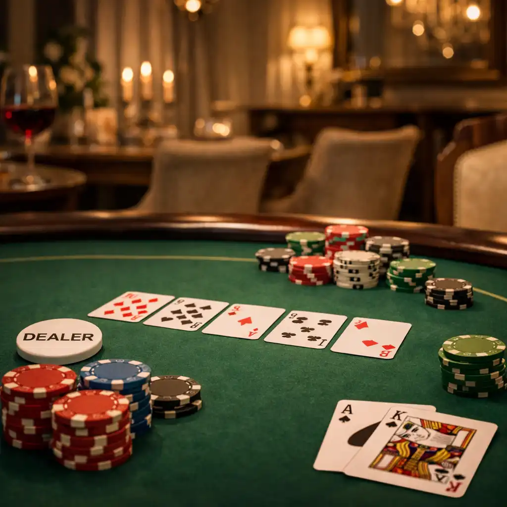 Ambiance feutrée autour d’une table de poker dressée chez Veloorique