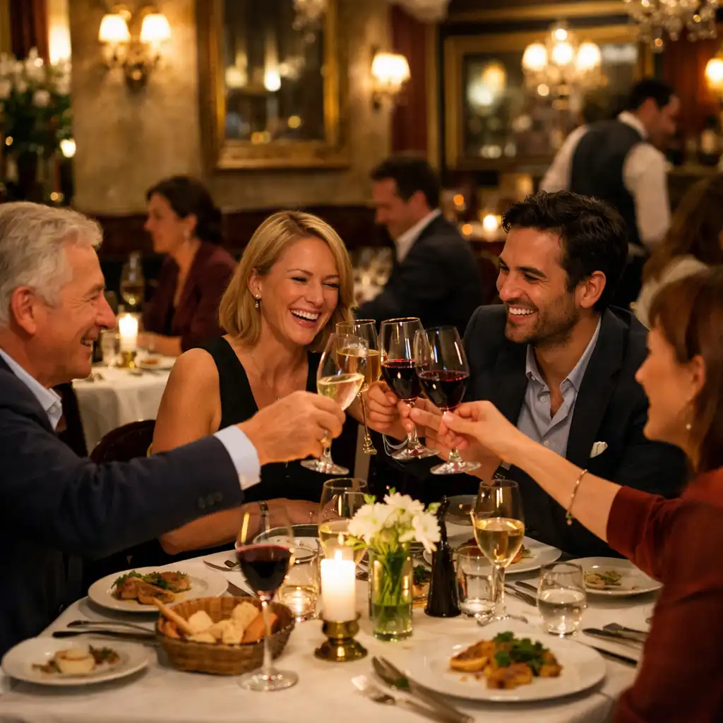Invités partageant une soirée privée raffinée dans le restaurant Veloorique
