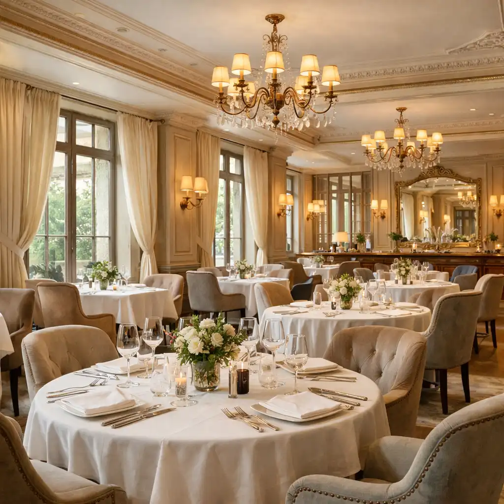 Salle de restaurant lumineuse et élégante de Veloorique